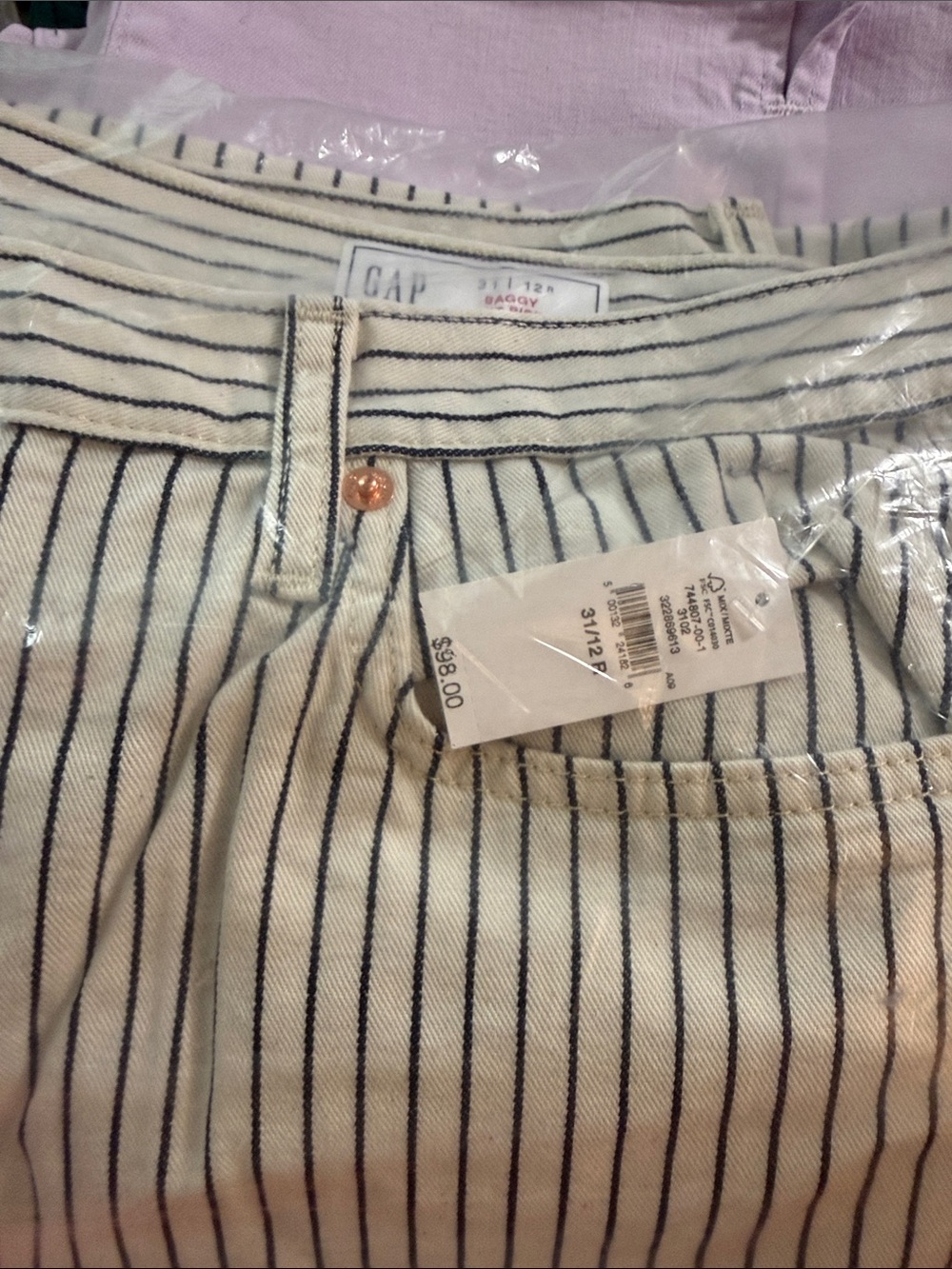GAP Cream Jeans with Black Pinstripes